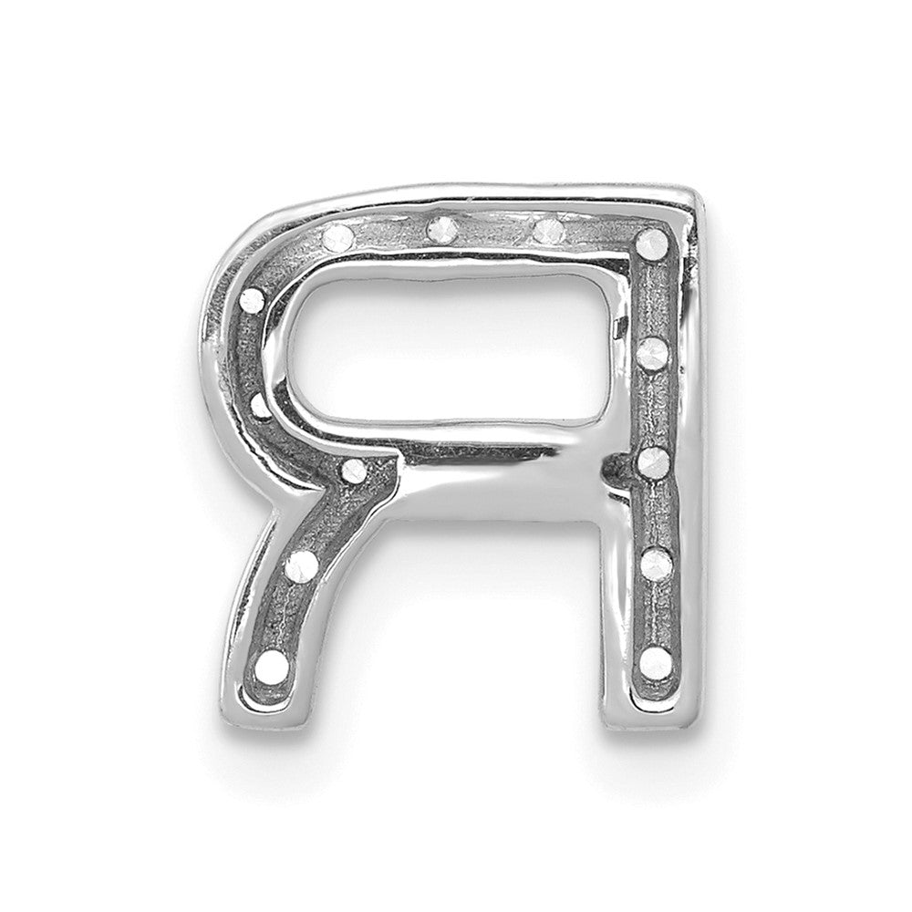 14K White Gold Real Diamond Letter R Initial Charm