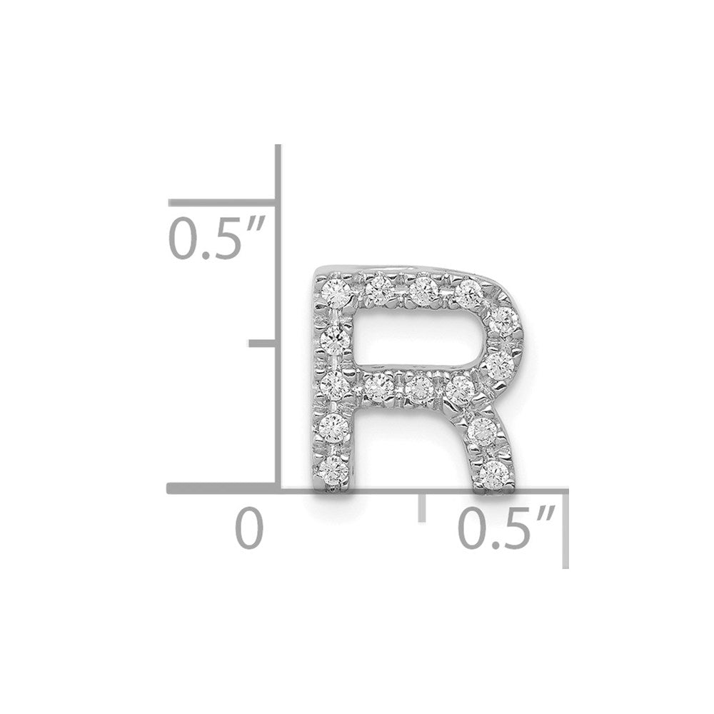 14K White Gold Real Diamond Letter R Initial Charm