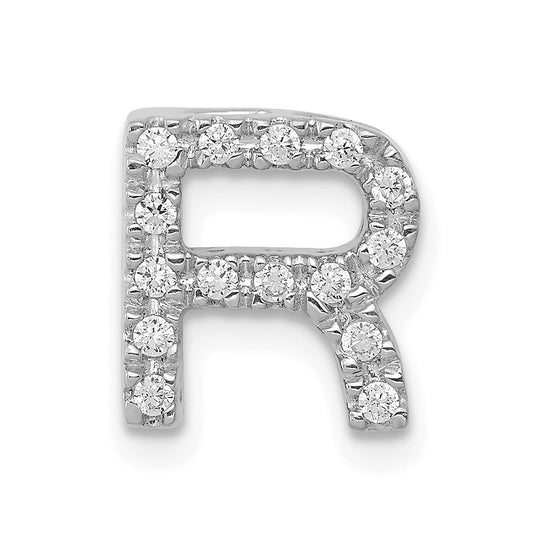 14K White Gold Real Diamond Letter R Initial Charm