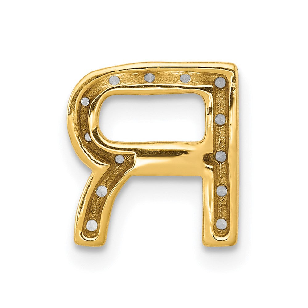 14K Yellow Gold Real Diamond Letter R Initial Charm