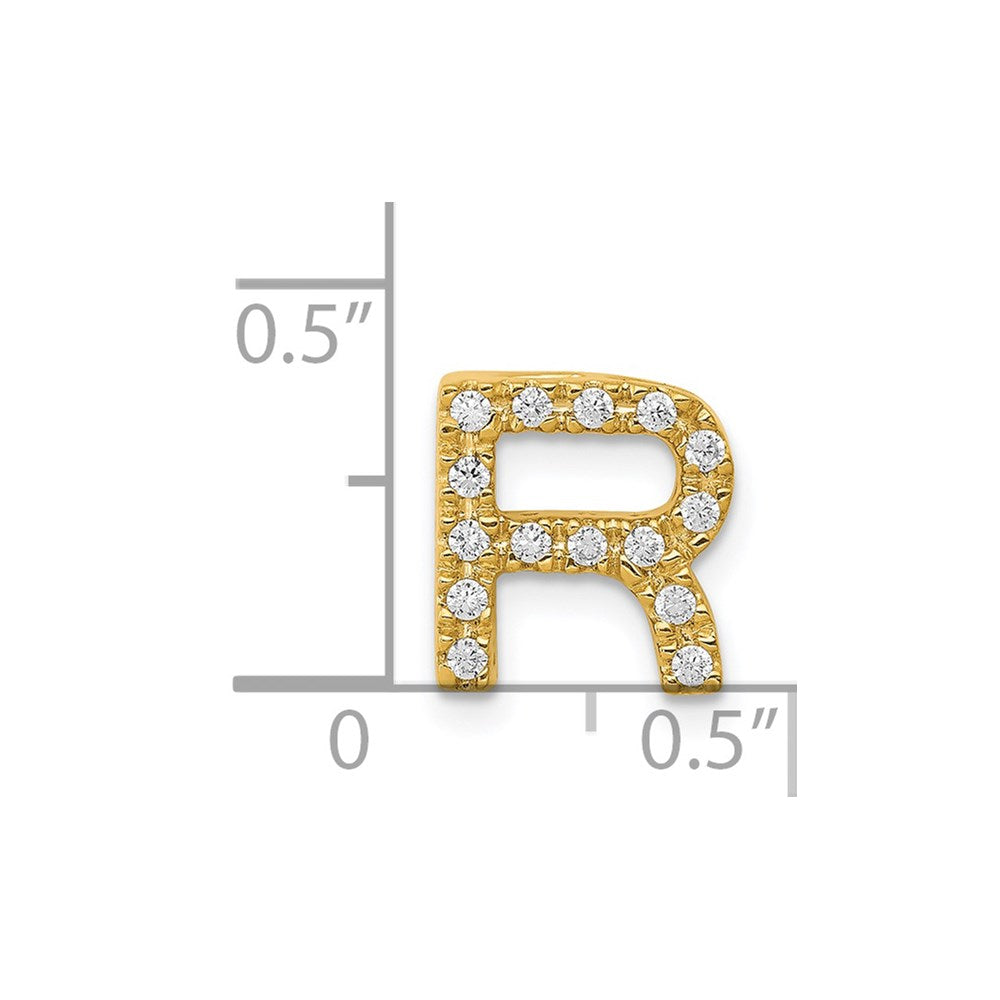 14K Yellow Gold Real Diamond Letter R Initial Charm