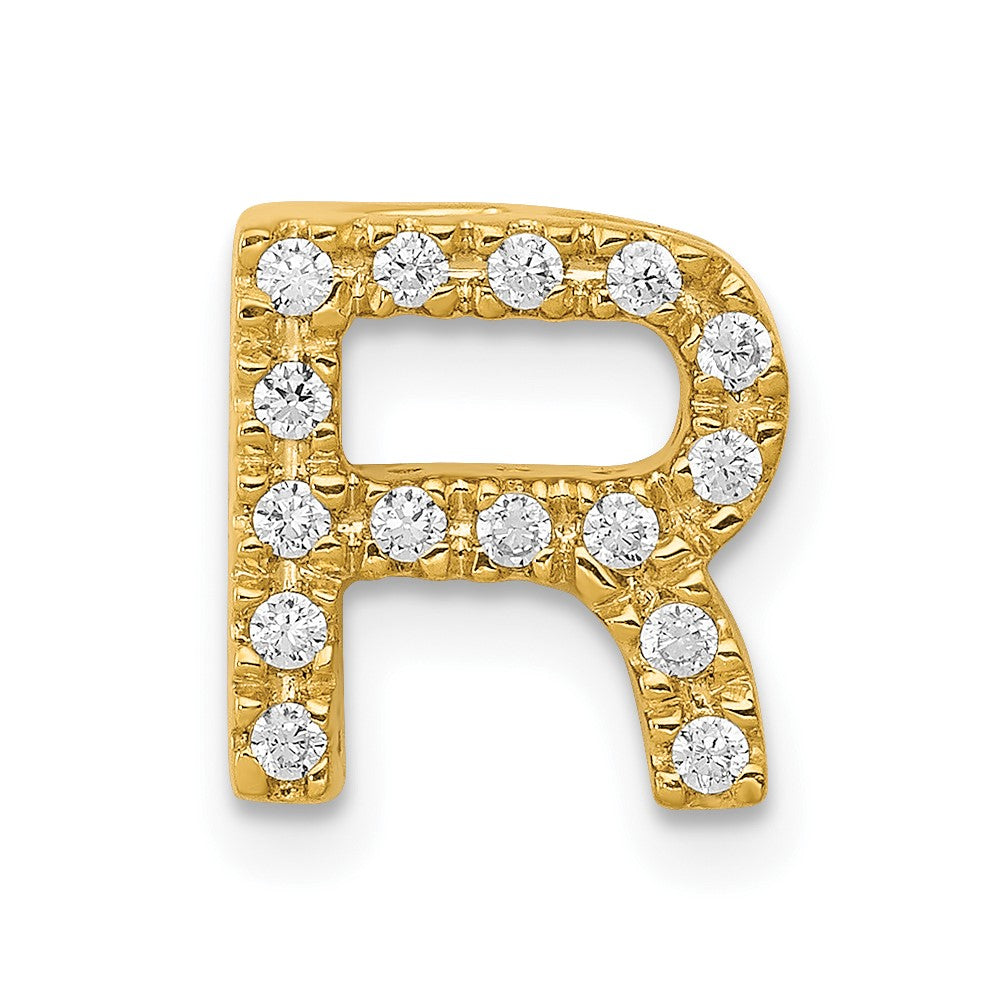 14K Yellow Gold Real Diamond Letter R Initial Charm