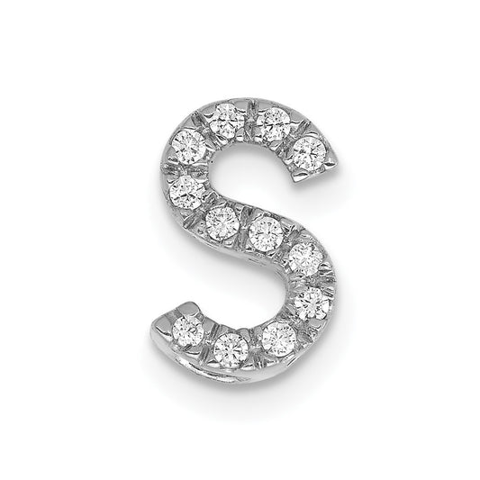 14K White Gold Real Diamond Letter S Initial Charm