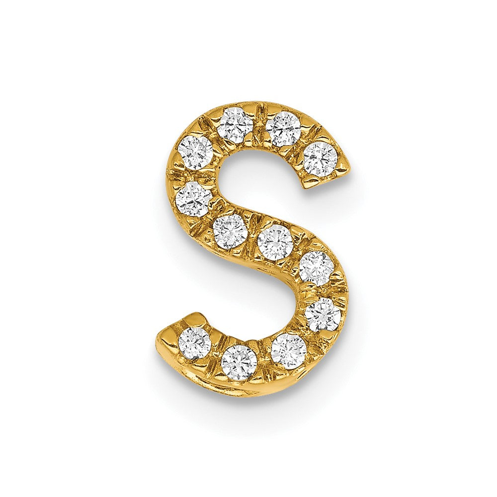 14K Yellow Gold Real Diamond Letter S Initial Charm