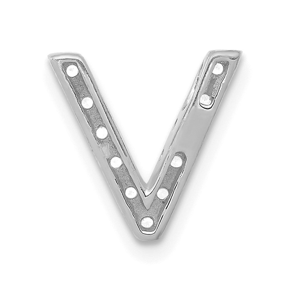 14K White Gold Real Diamond Letter V Initial Charm