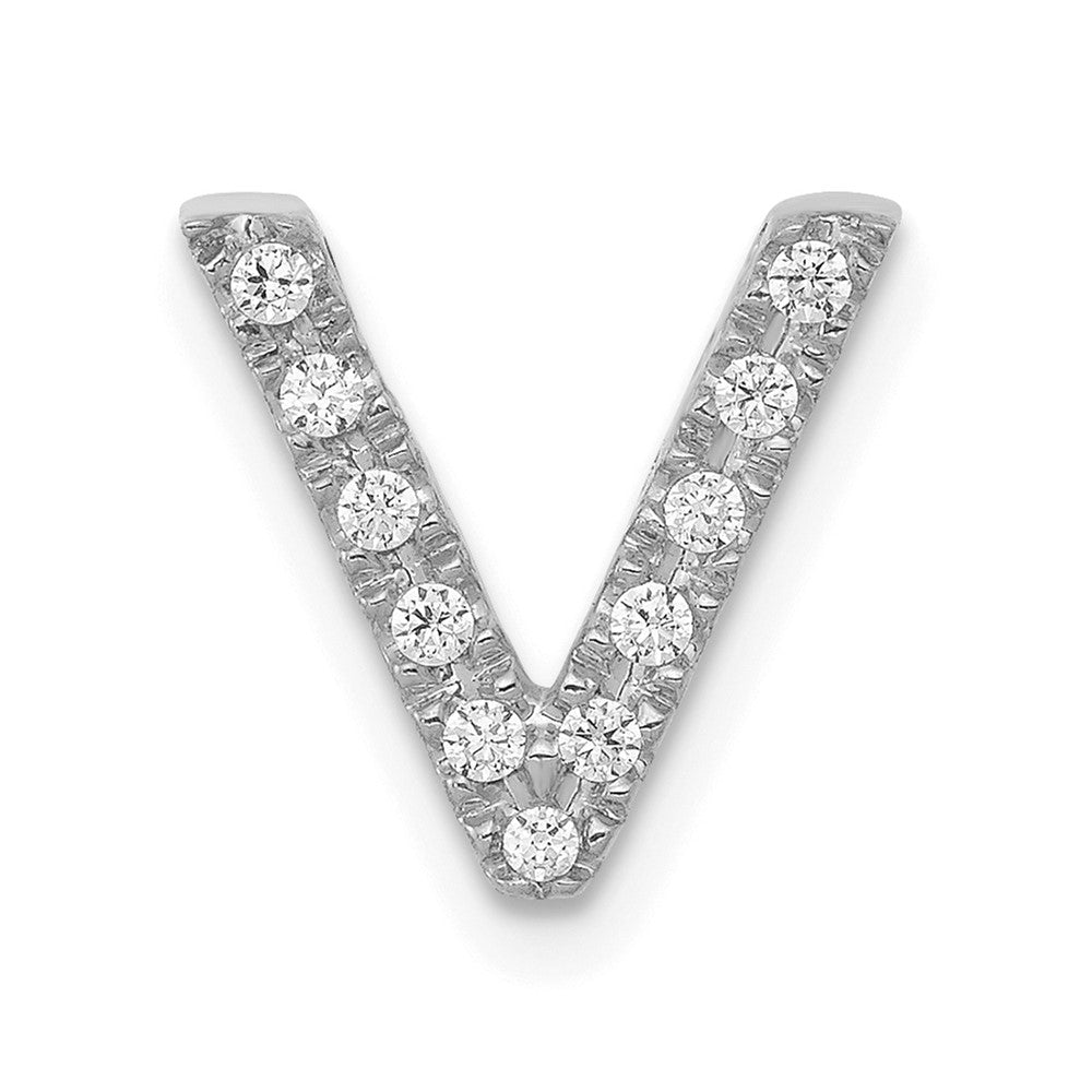 14K White Gold Real Diamond Letter V Initial Charm