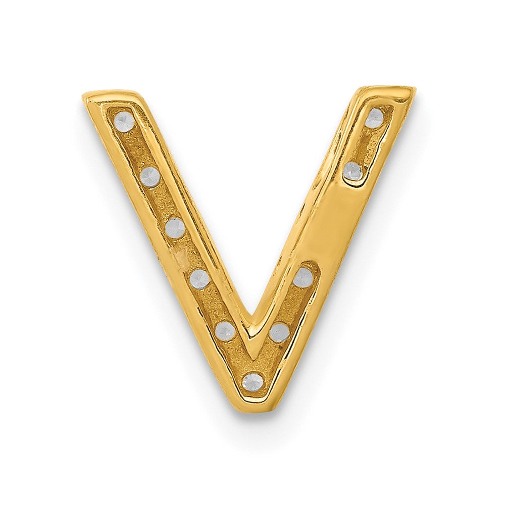 14K Yellow Gold Real Diamond Letter V Initial Charm