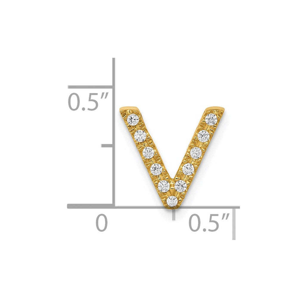 14K Yellow Gold Real Diamond Letter V Initial Charm