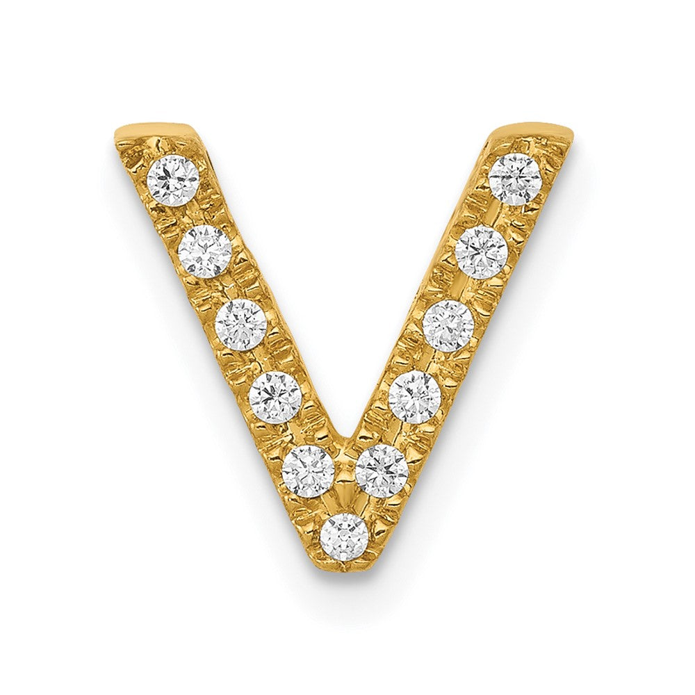 14K Yellow Gold Real Diamond Letter V Initial Charm