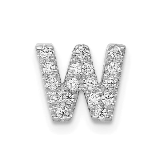 14K White Gold Real Diamond Letter W Initial Charm