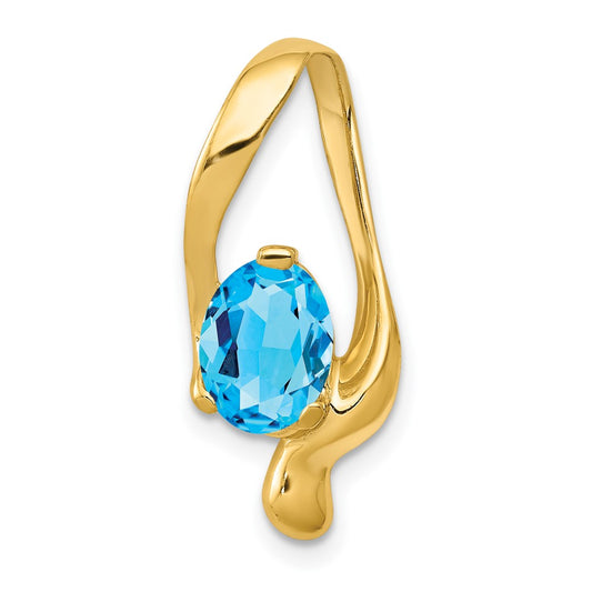 14K Yellow Gold 8x6mm Oval Blue Topaz Slide