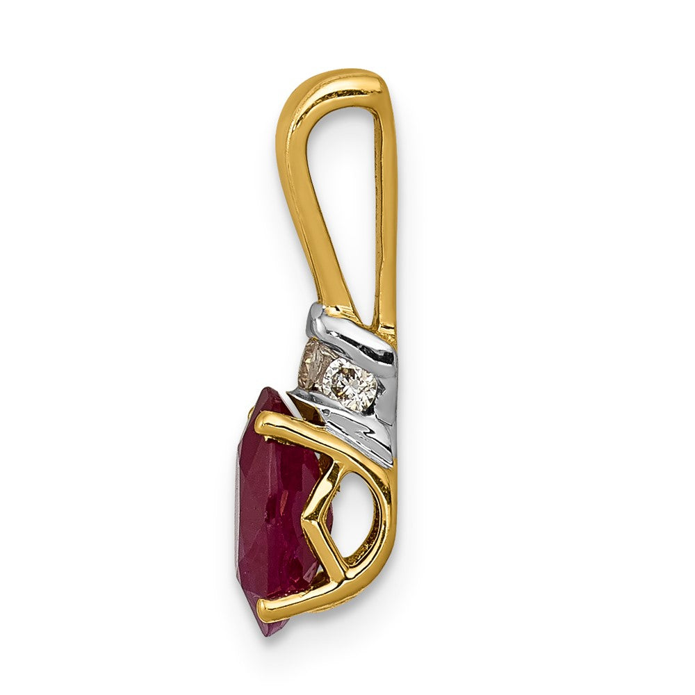 14k Yellow Gold w/Rhodium Real Diamond and .66 Oval Ruby Pendant