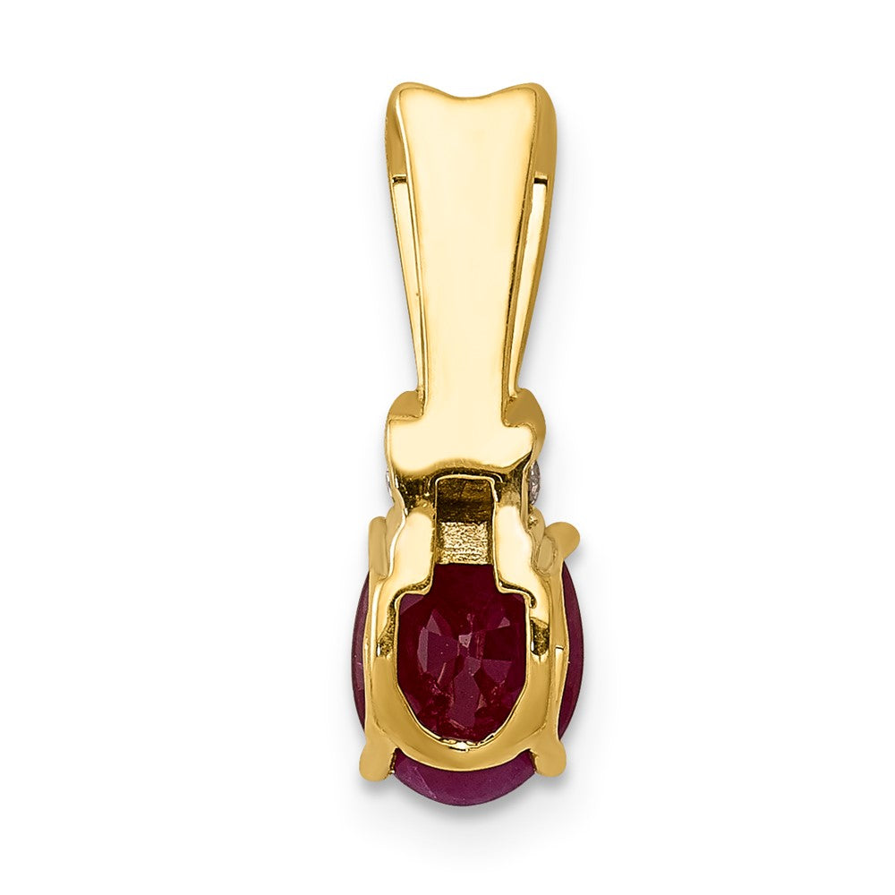 14k Yellow Gold w/Rhodium Real Diamond and .66 Oval Ruby Pendant