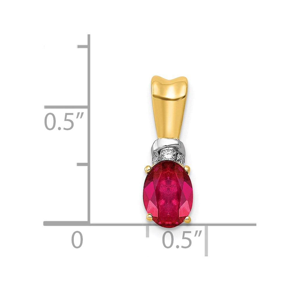 14k Yellow Gold w/Rhodium Real Diamond and .66 Oval Ruby Pendant