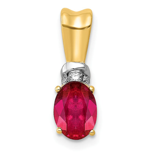 14k Yellow Gold w/Rhodium Real Diamond and .66 Oval Ruby Pendant