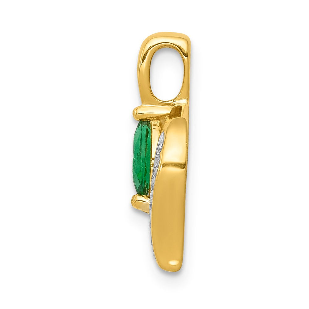 10K Yellow Gold Real Diamond and Marquise Emerald Pendant