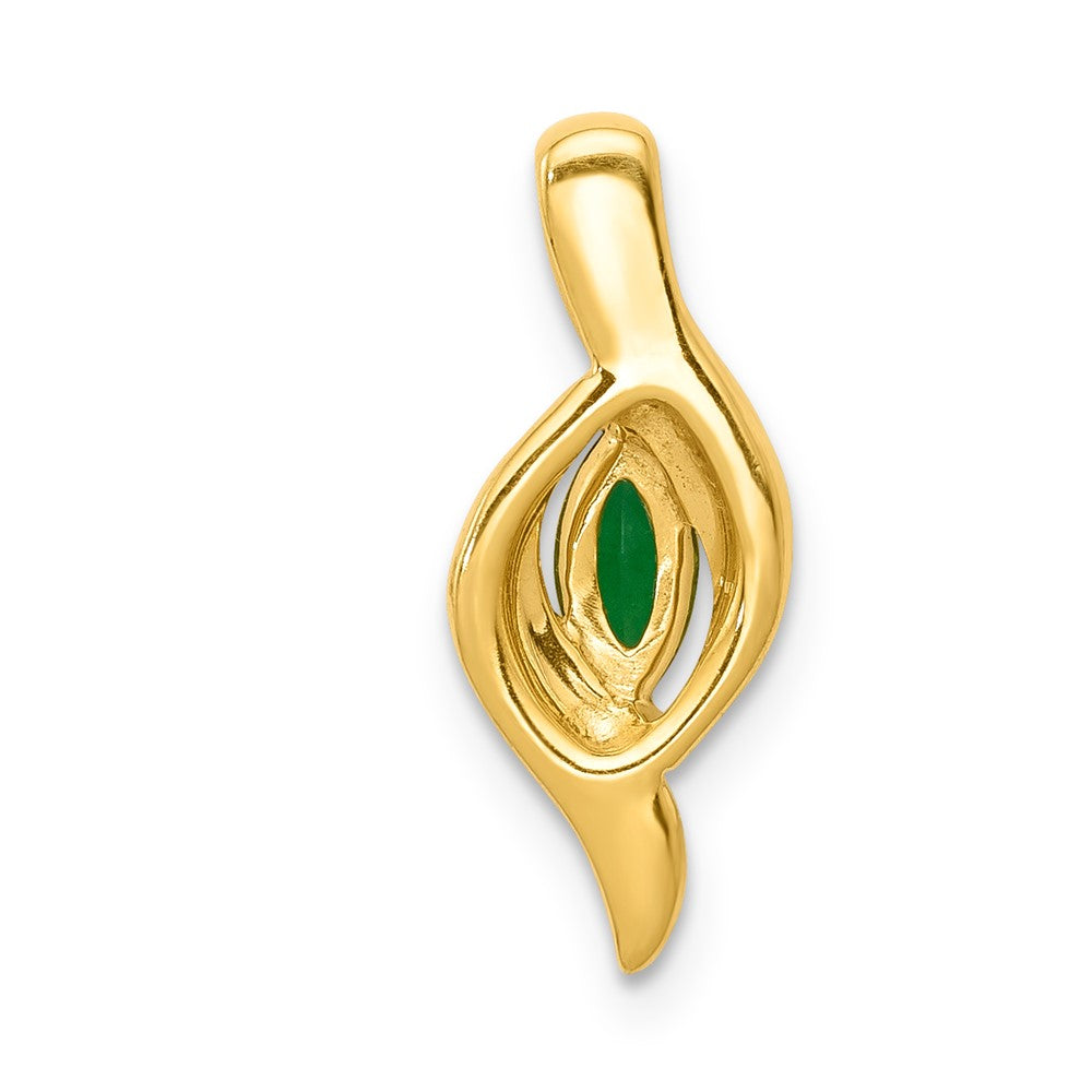 10K Yellow Gold Real Diamond and Marquise Emerald Pendant