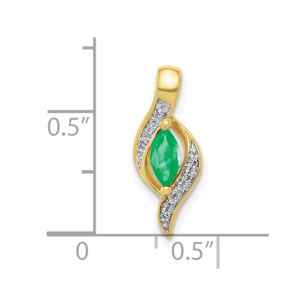 10K Yellow Gold Real Diamond and Marquise Emerald Pendant