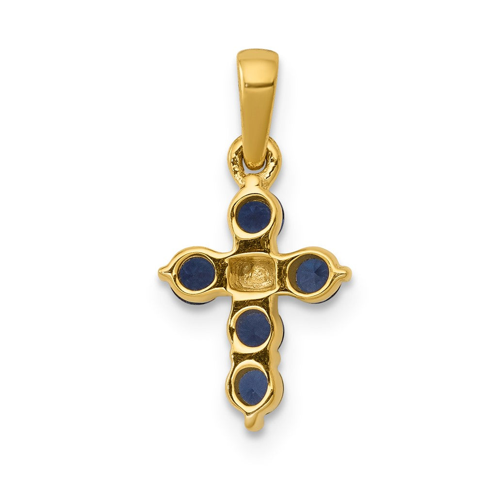 14K Yellow Gold Sapphire and Real Diamond Cross Pendant