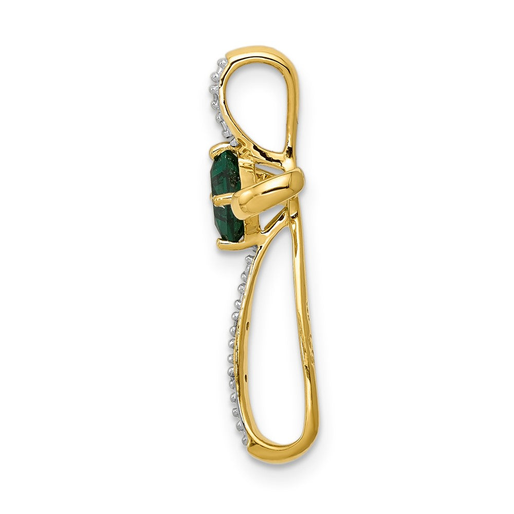 14k Yellow Gold w/Rhodium Lab Created Emerald and Real Diamond Cross Slide