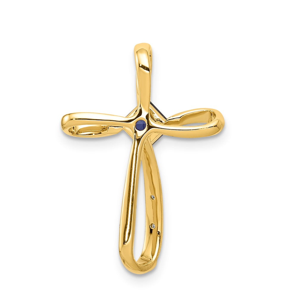 14k Yellow Gold w/Rhodium Lab Created Sapphire and Real Diamond Cross Slide