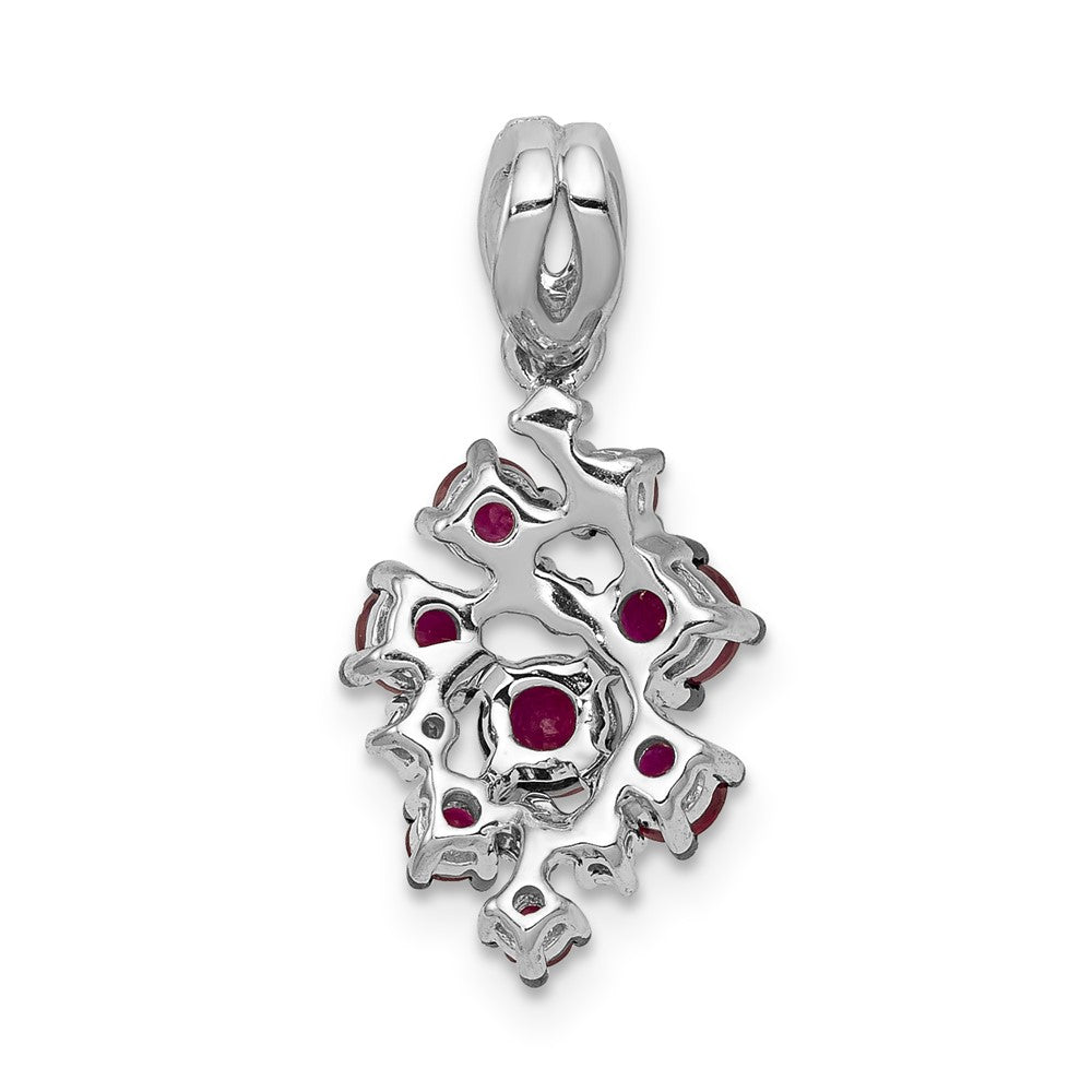 14k White Gold 1/15ct. Real Diamond and Ruby Cluster Pendant