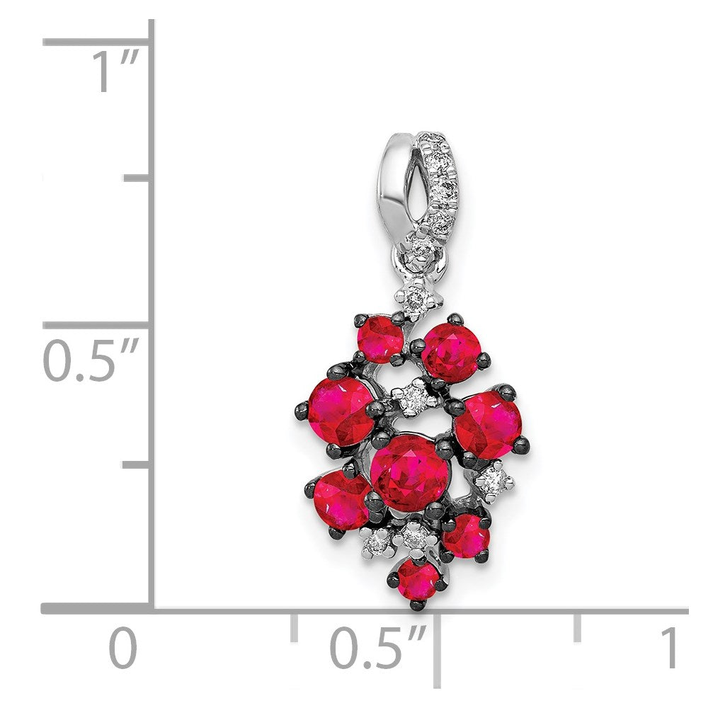 14k White Gold 1/15ct. Real Diamond and Ruby Cluster Pendant