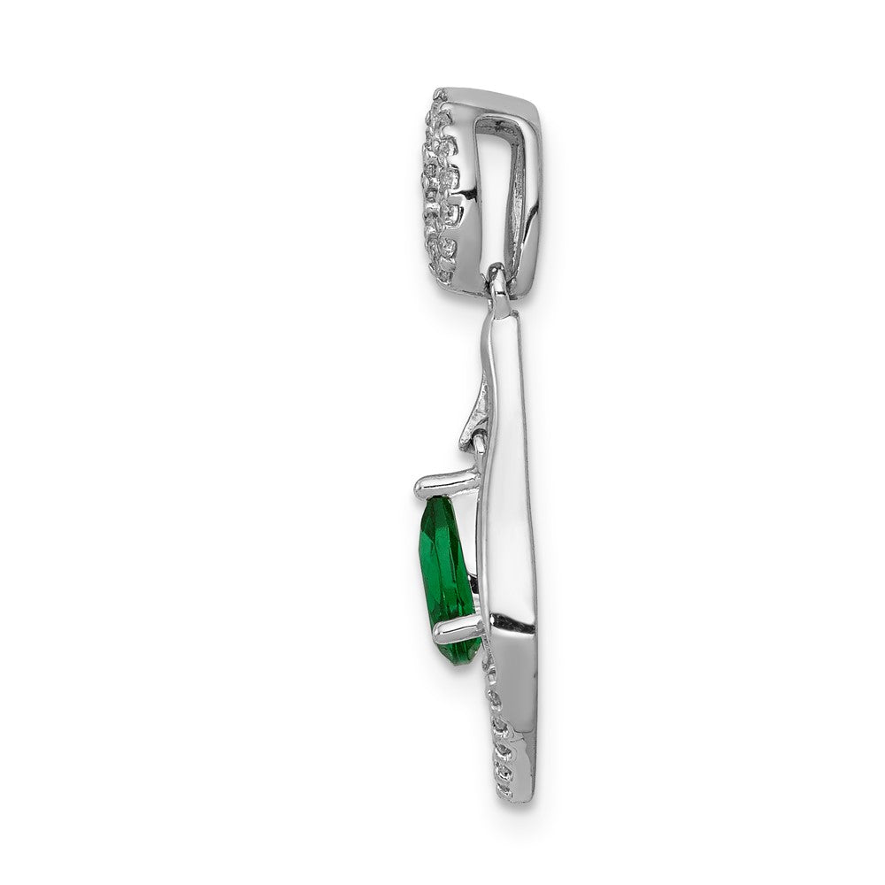 14k White Gold Real Diamond and Teardrop Emerald Dangle Pendant