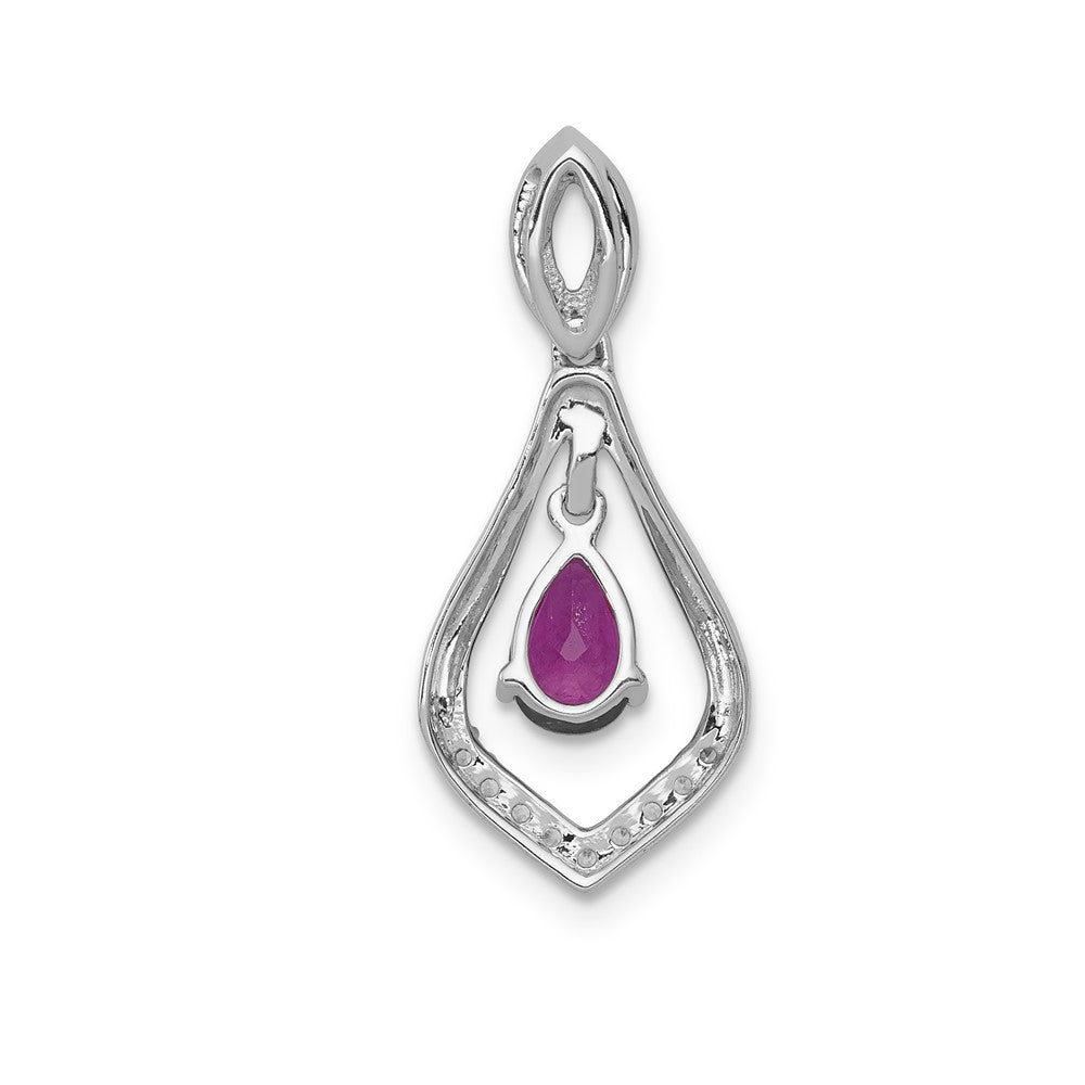 14k White Gold Real Diamond and Ruby Teardrop Dangle Pendant