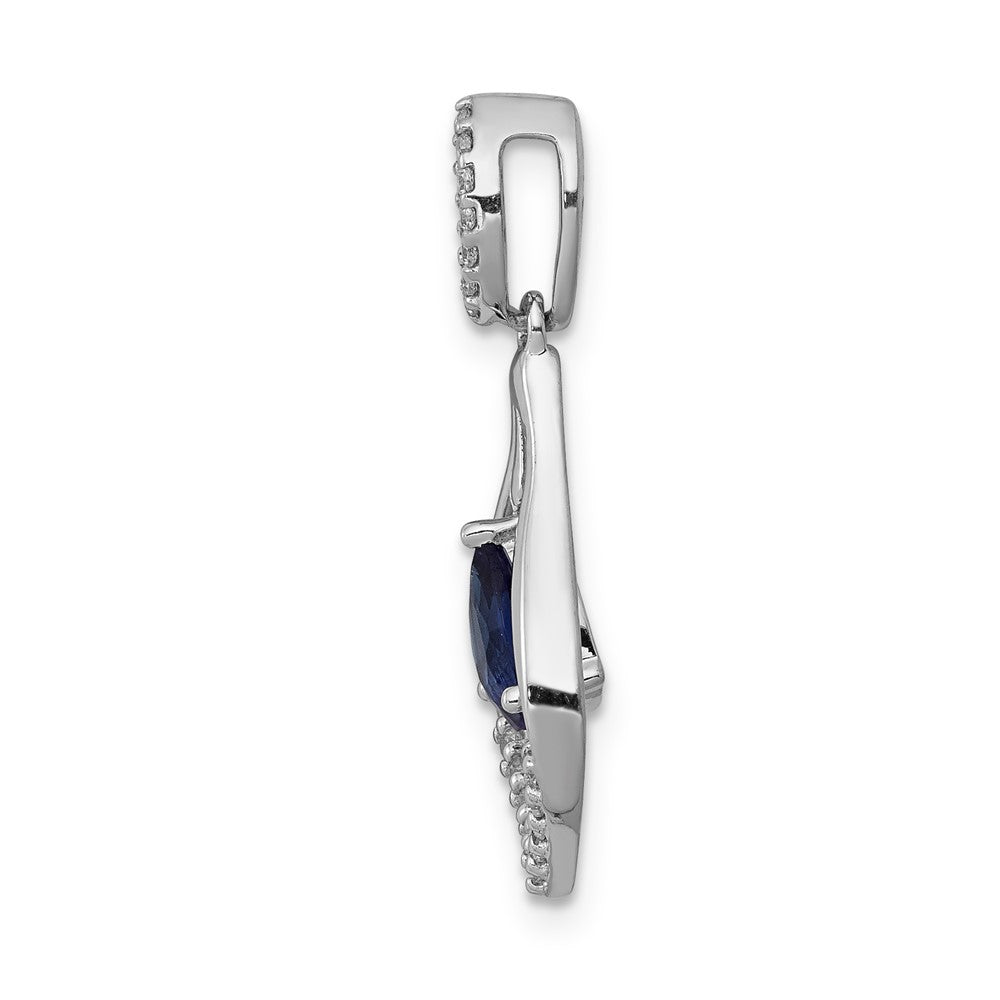 14k White Gold Real Diamond and Sapphire Teardrop Dangle Pendant