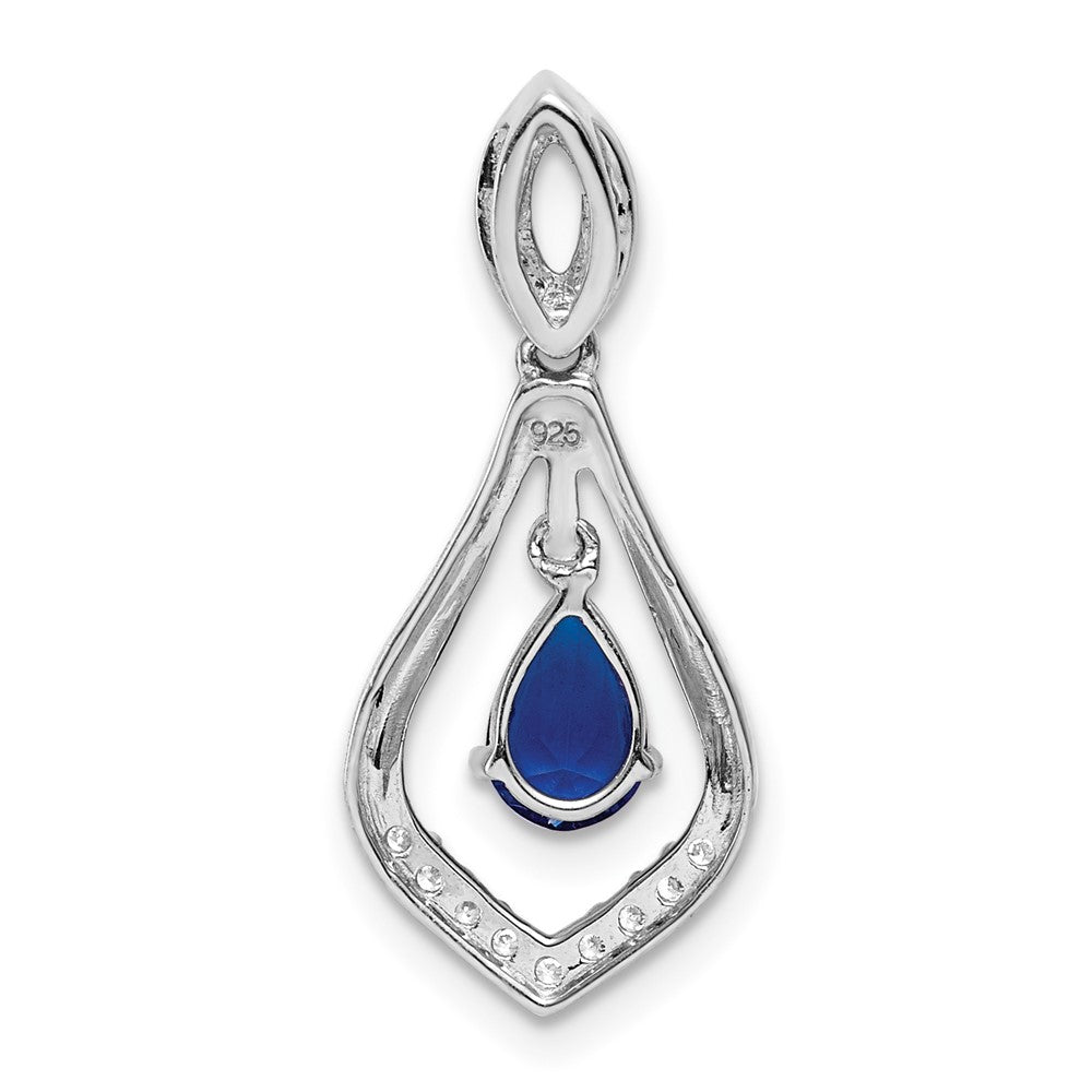 14k White Gold Real Diamond and Sapphire Teardrop Dangle Pendant