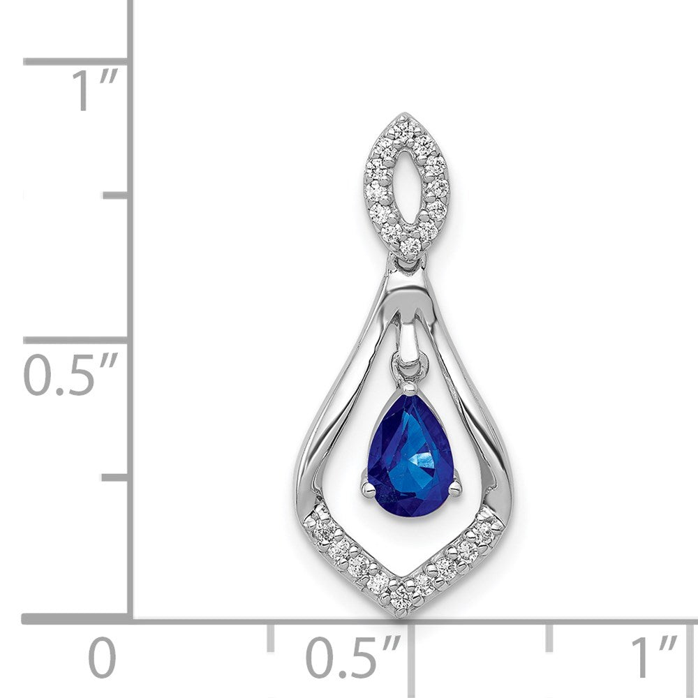 14k White Gold Real Diamond and Sapphire Teardrop Dangle Pendant