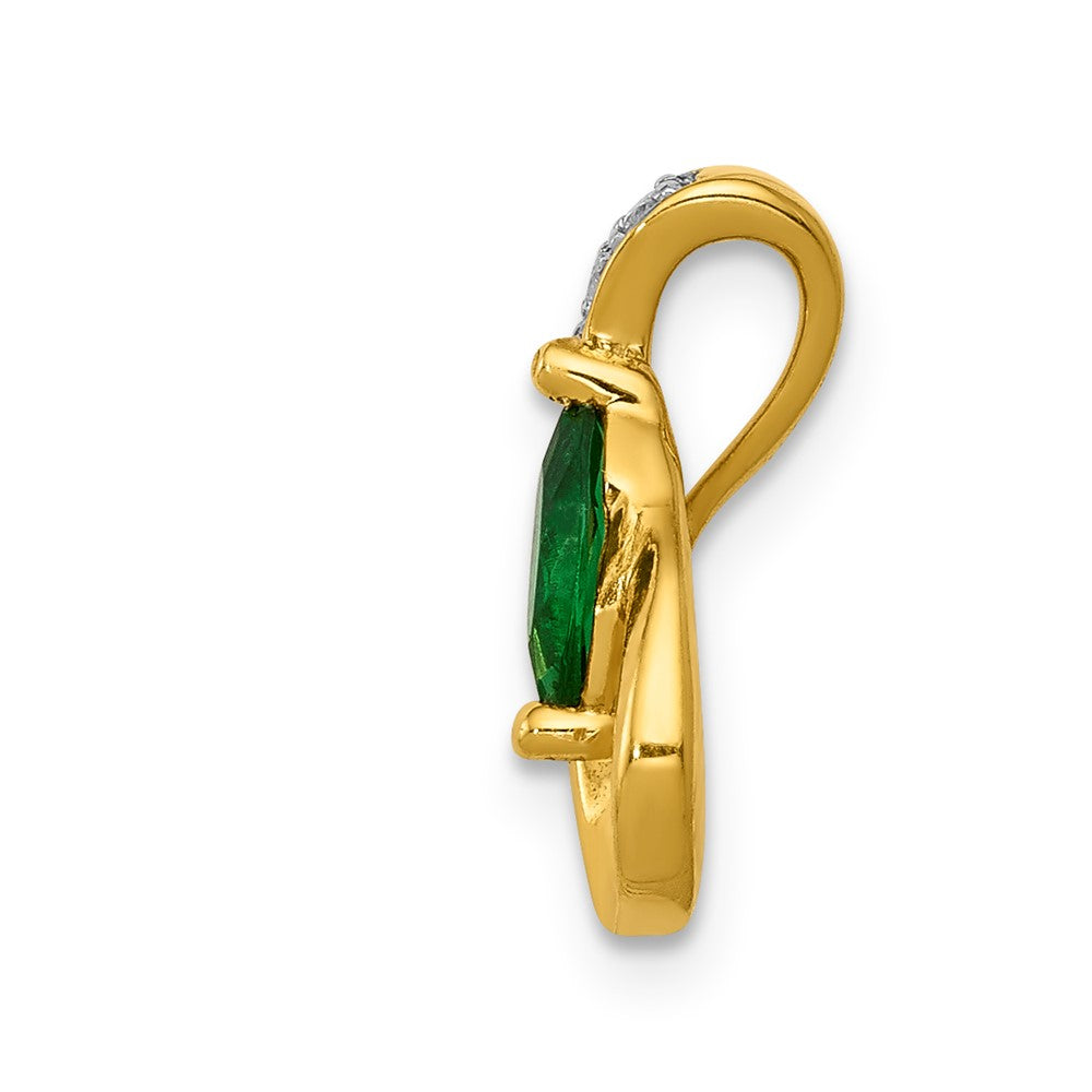 14K Yellow Gold Teardrop Real Diamond and Emerald Pendant