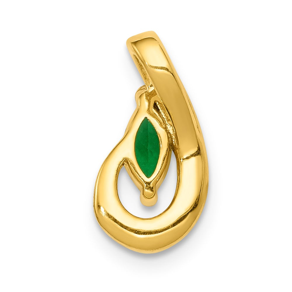 14K Yellow Gold Teardrop Real Diamond and Emerald Pendant