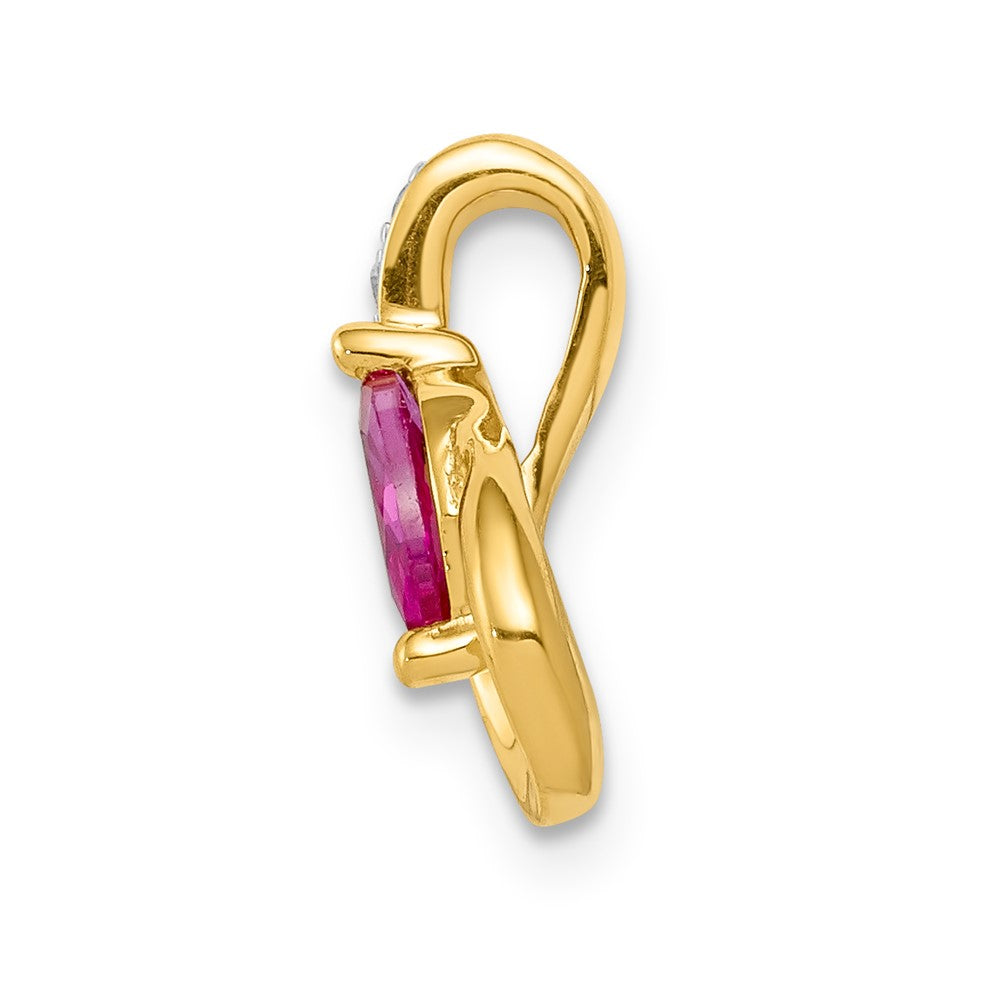 14K Yellow Gold Real Diamond and .28 Ruby Teardrop Chain Slide