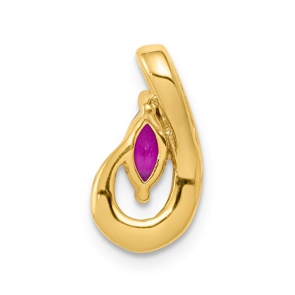 14K Yellow Gold Real Diamond and .28 Ruby Teardrop Chain Slide