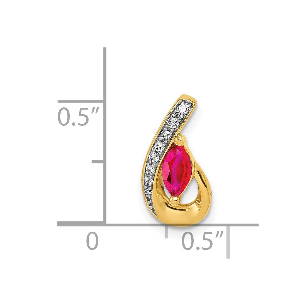 14K Yellow Gold Real Diamond and .28 Ruby Teardrop Chain Slide