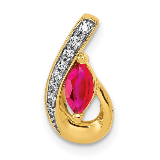 14K Yellow Gold Real Diamond and .28 Ruby Teardrop Chain Slide