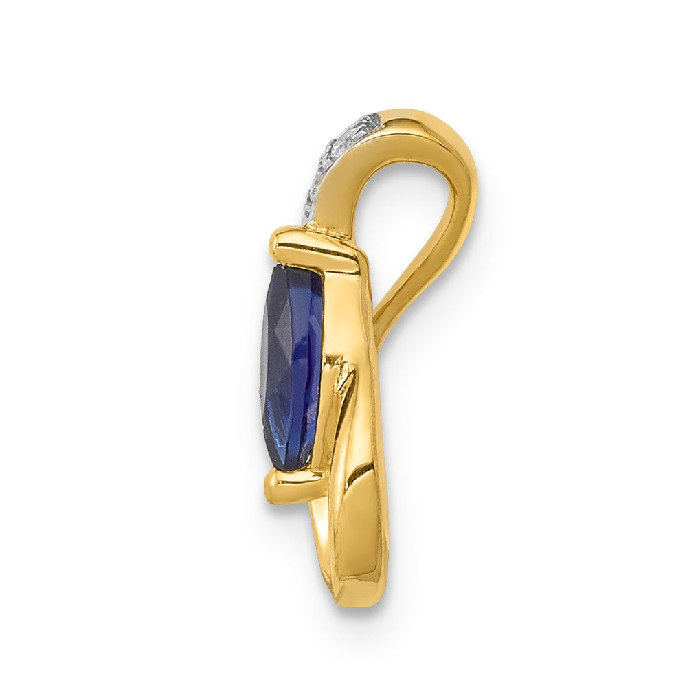 14K Yellow Gold Real Diamond and .28 Sapphire Teardrop Slide