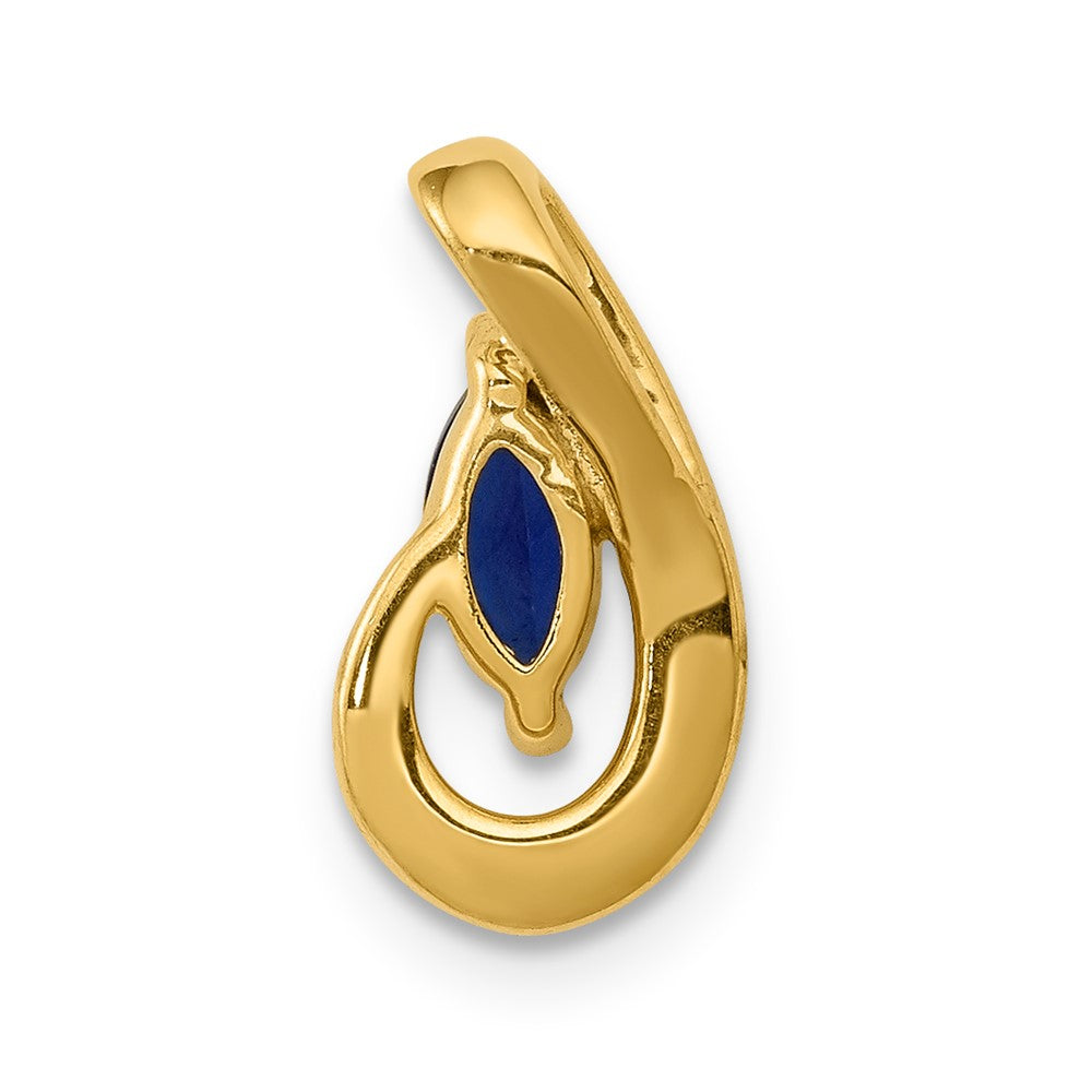 14K Yellow Gold Real Diamond and .28 Sapphire Teardrop Slide