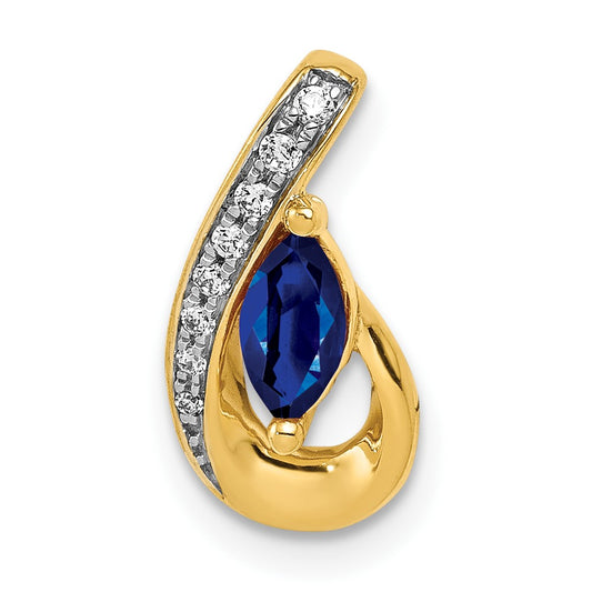 14K Yellow Gold Real Diamond and .28 Sapphire Teardrop Slide