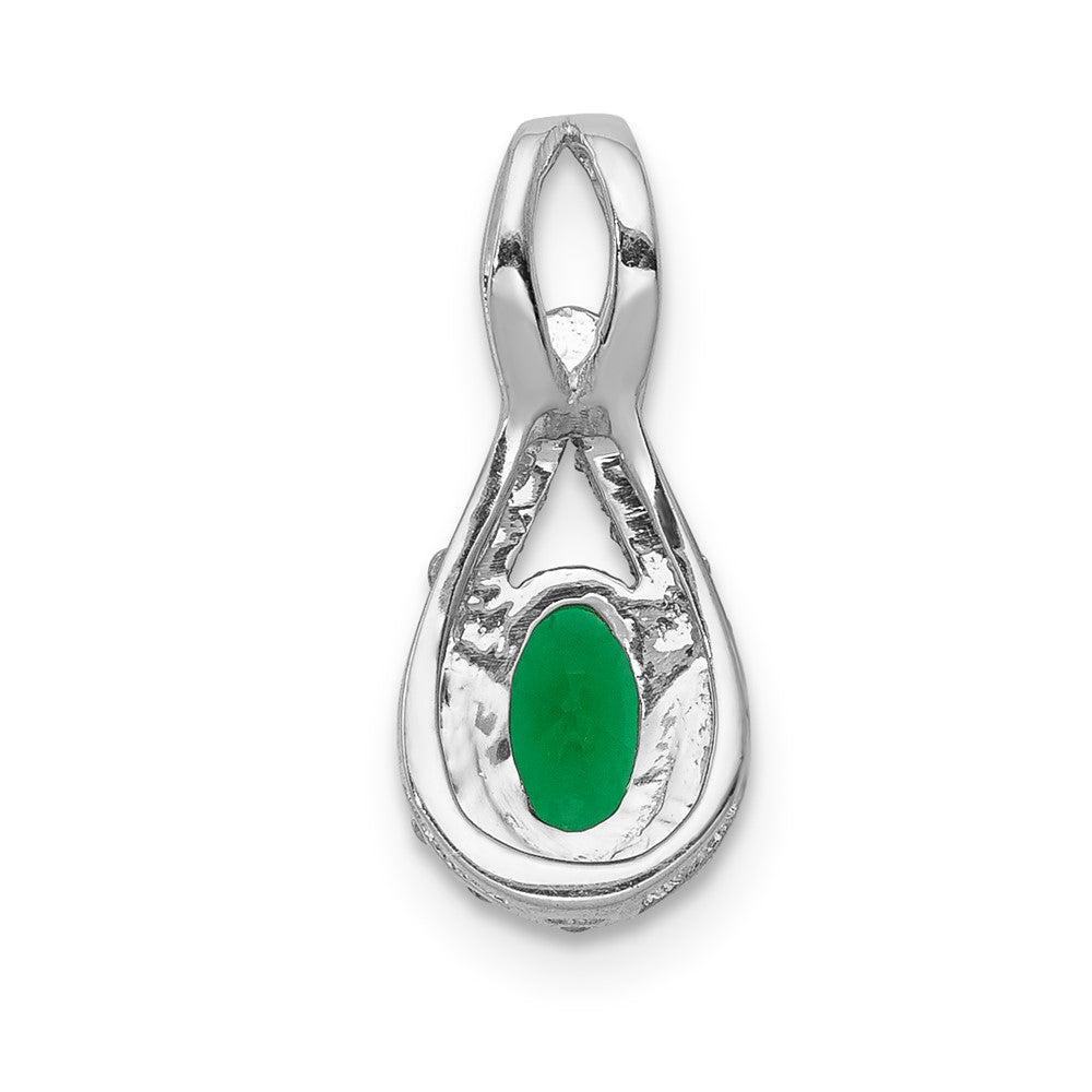 14k White Gold Teardrop Real Diamond and Oval Emerald Pendant