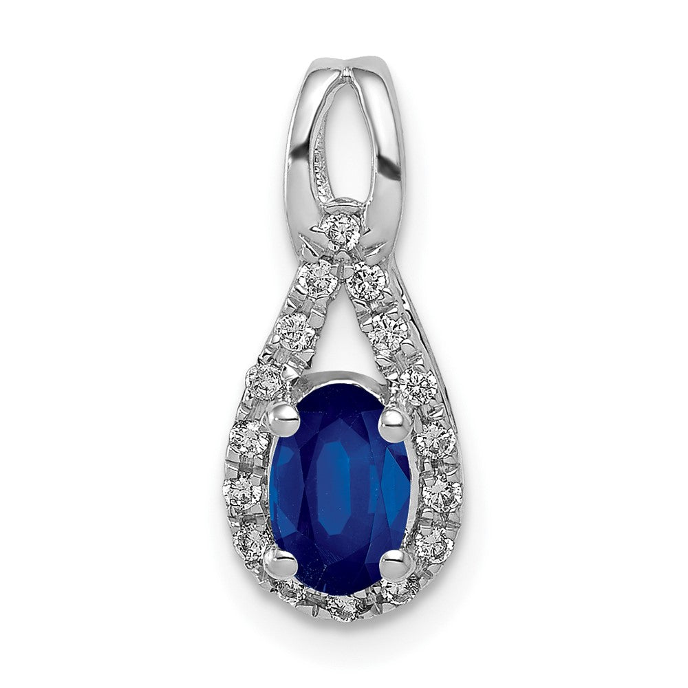 14k White Gold Real Diamond and Sapphire Teardrop Halo Pendant