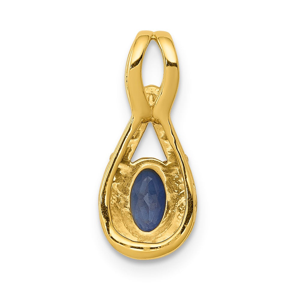 14K Yellow Gold Real Diamond and Sapphire Teardrop Halo Pendant