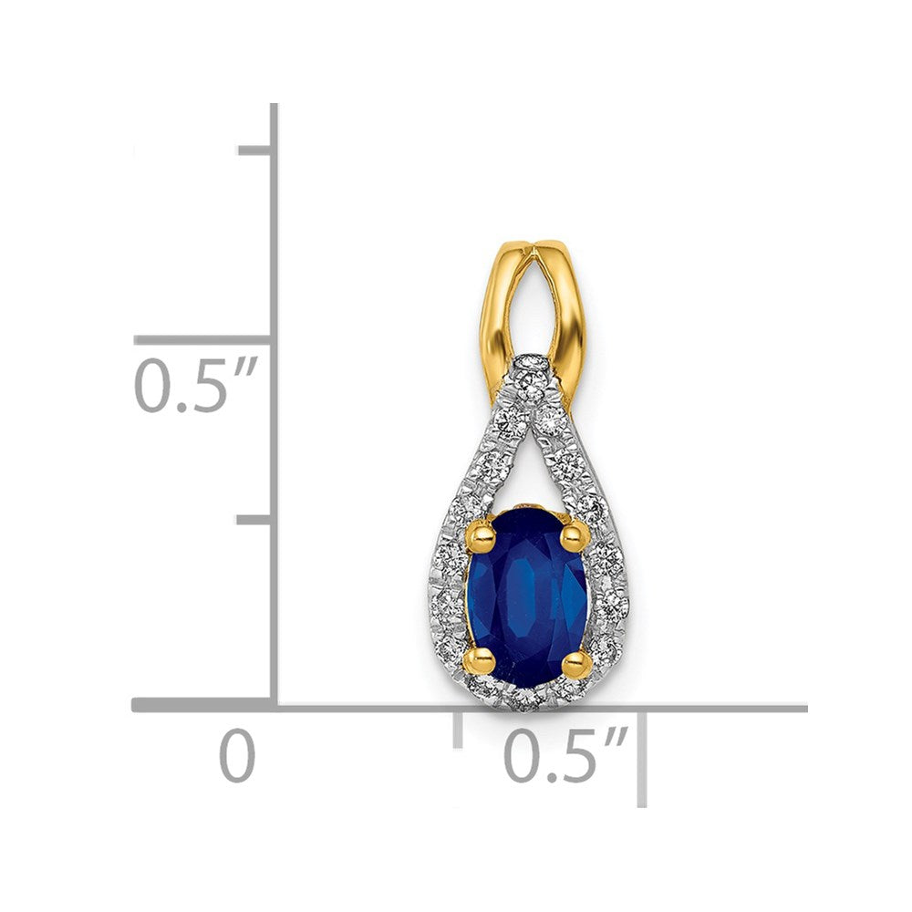 14K Yellow Gold Real Diamond and Sapphire Teardrop Halo Pendant