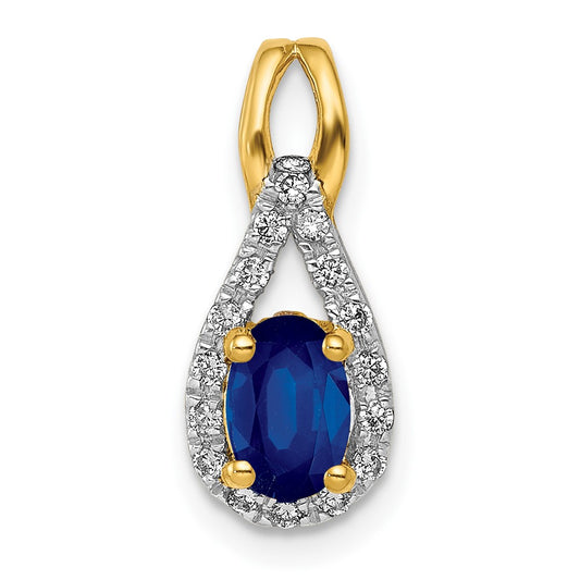 14K Yellow Gold Real Diamond and Sapphire Teardrop Halo Pendant