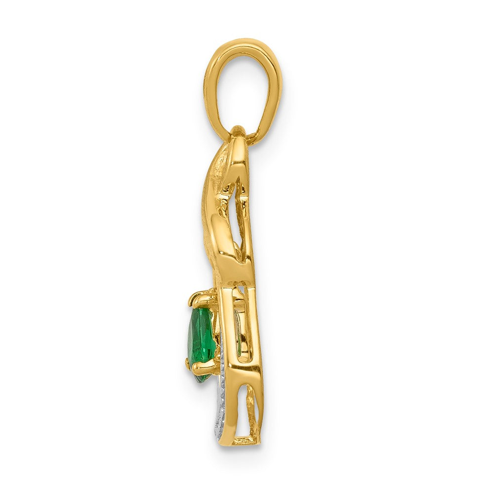 10K Yellow Gold Pear Emerald and Real Diamond Pendant