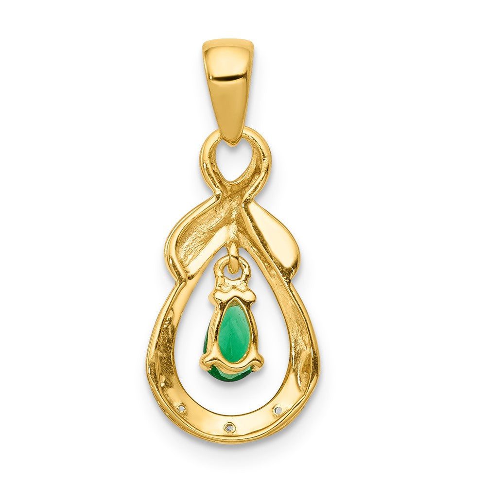 10K Yellow Gold Pear Emerald and Real Diamond Pendant