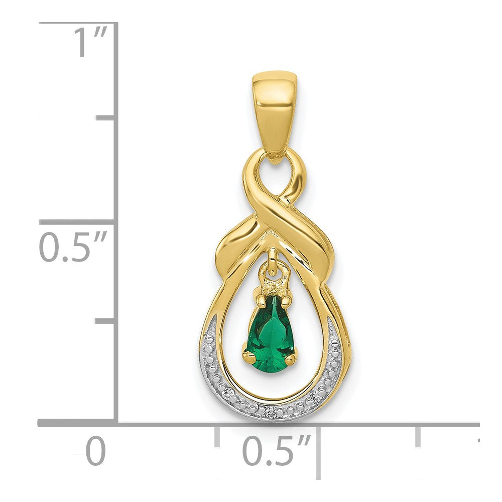 10K Yellow Gold Pear Emerald and Real Diamond Pendant