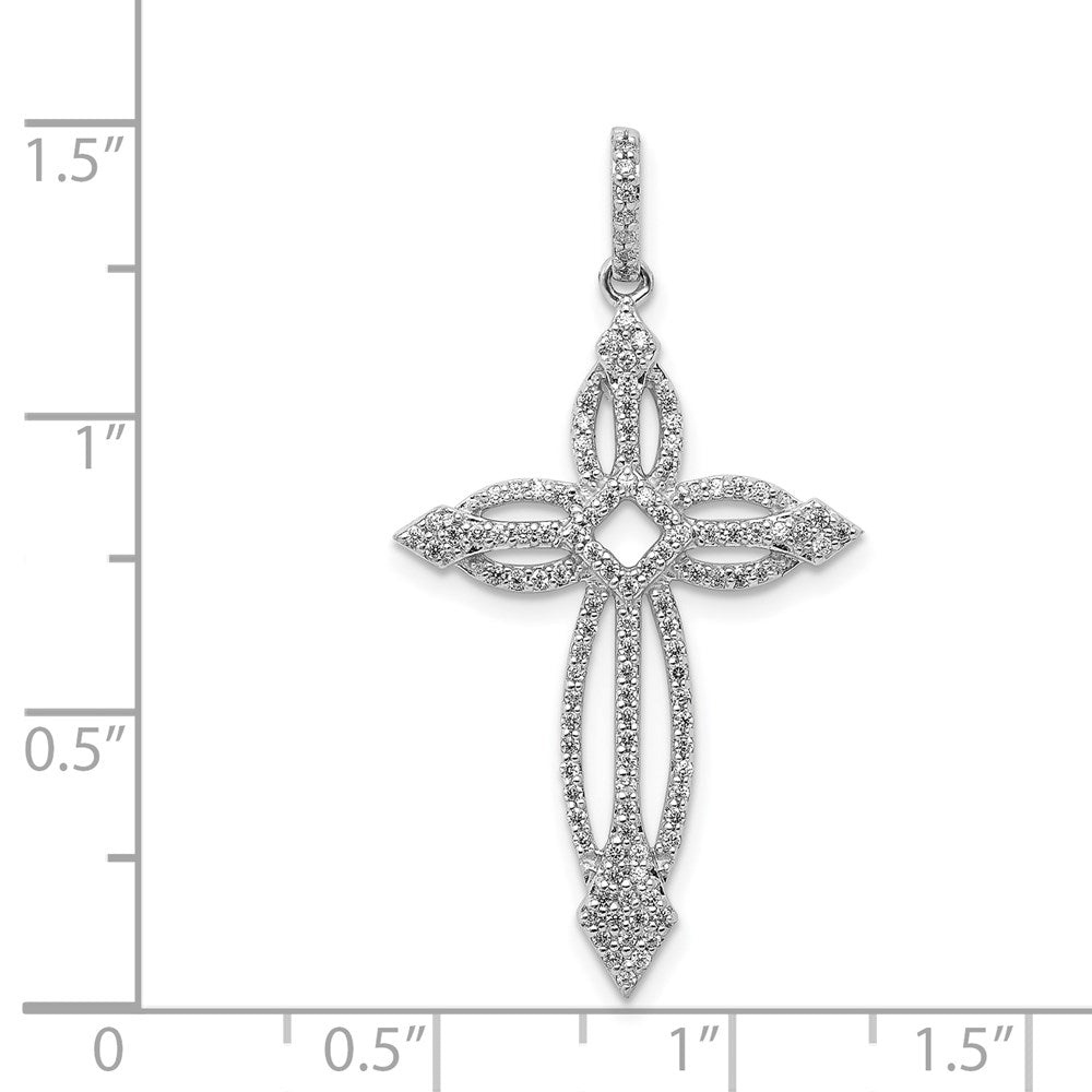 14k White Gold 1/3ct. Real Diamond Fancy Cross Pendant